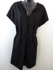 Halston Dress Women's XL Black Faux Suede Short Sleeve Belted Sheath
