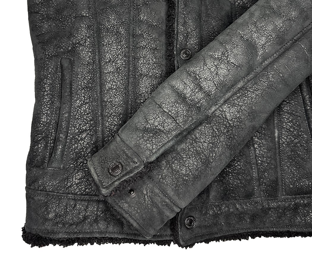 LEVI STRAUSS LEATHER JACKET Sherpa mens M coat levi's trucker black Vintage image 6