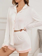Women's Long Sleeve Button-Down Pajama Set With Shorts