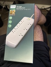 Philips 8-Outlet Surge 8' braided cord Adapter-Spaced - White Elite 2160J