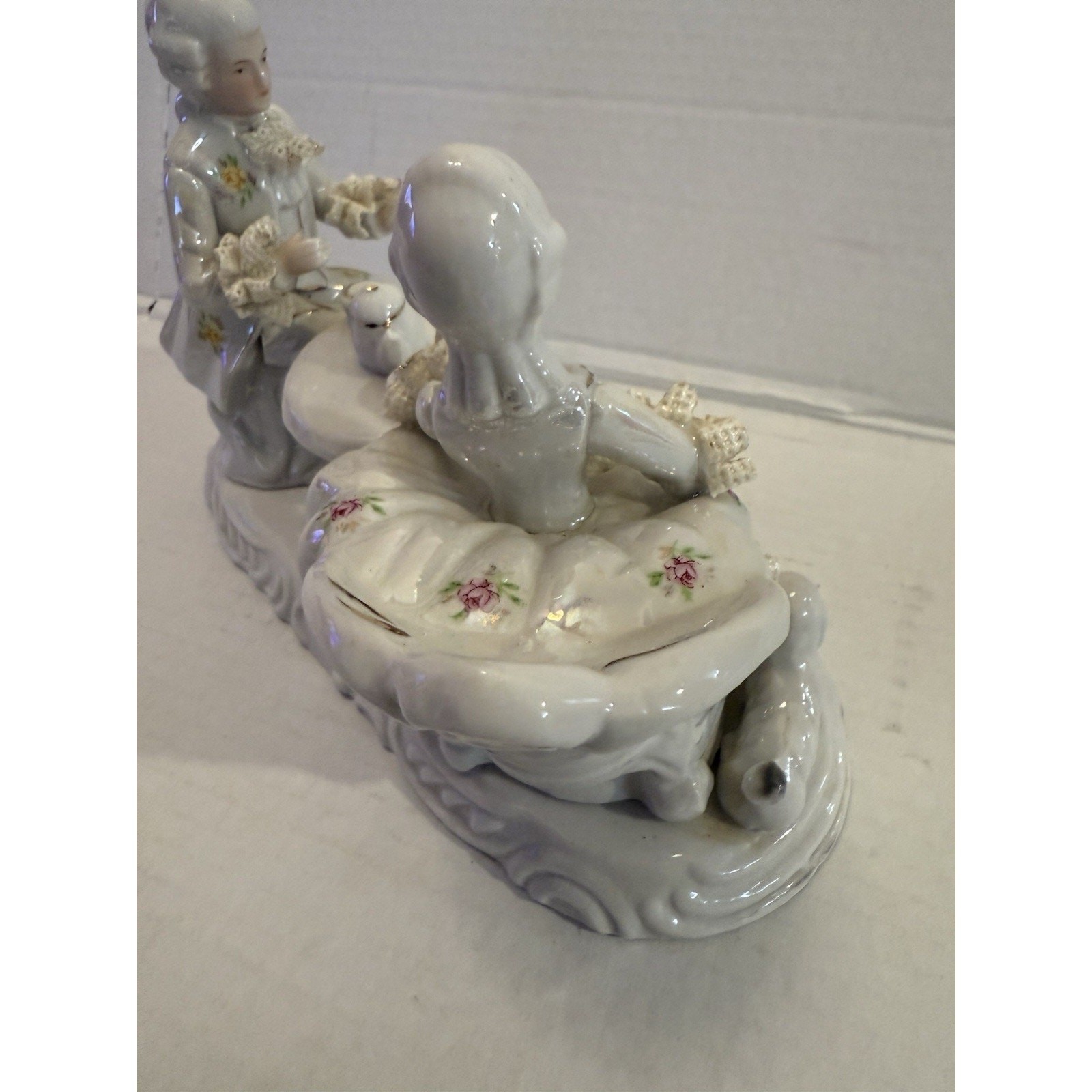 Vintage Rare Lace Porcelain Teaparty Tea Set Poodle Romantic Couple Figurine!