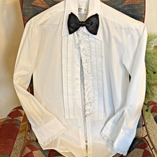 Vtg After Six Tuxedo Shirt Men 15 32 Ruffle French Cuff Button Up Black Tip