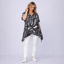 Navy White Paisley Hanky Hem Swing Top