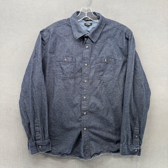 George Mens Long Sleeve Button Up Shirt Blue Chambray Regular Standard XL