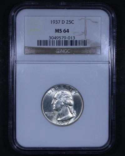 1937-D Washington Quarter - 25c NGC MS64 - Bright Flashy Coin!
