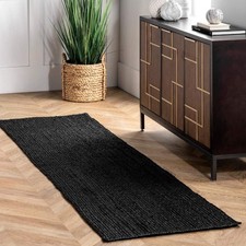 Black Dye Natural Rug Handwoven Boho Farmhouse Area Eco Friendly Floor Carpet