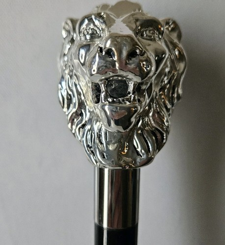 Luxury Italian Lion Head Shoe Horn Silver & Black 18.75" By Walking Sticks Italy