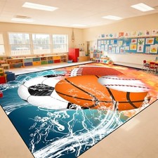 Basketball Rug 9'x12' - Basketball Rug for Boys Bedroom Kids Football Mat