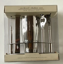 Pier 1 Imports 18/8 Stainless Steel Cocktail Drink Shaker & Bar Tool 5 Pc. Set