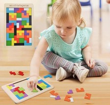 2-Pack Wooden Tangram Puzzle, Russian Blocks Brain Teaser, Educational Toy Kids