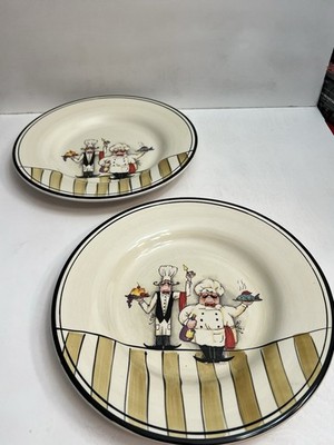 HD Designs Chef Pasta Bowl Set 2 Ceramic Serving Plates Italian Kitchen Decor