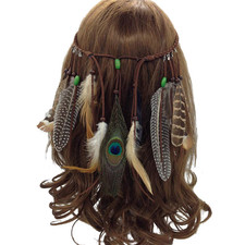 Halloween Boho Feather Headband Hippie Indian Peacock Hair Bands Hoops Tassel Bo
