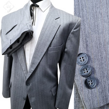 Vintage 70s Johnny Carson? Gray Herringbone Suit 50R 44X27 Flat Front Pant *READ