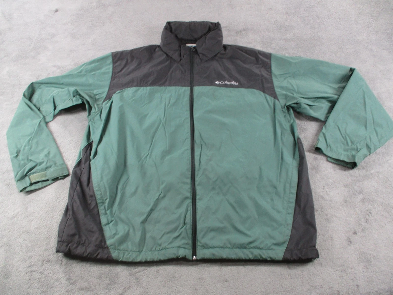 Columbia Jacket Mens XL Green Gray Full Zip Windbreaker Nylon Mesh Lined Outdoor