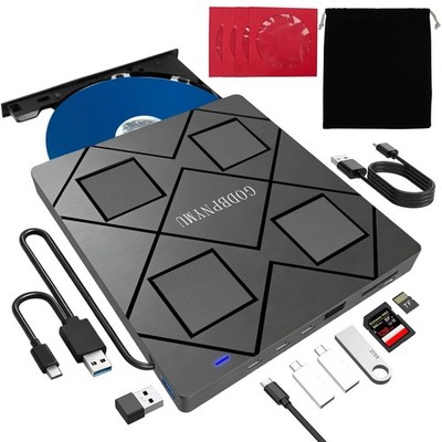  8-in-1 External Blu-ray Drive with USB-C Hub Burner New