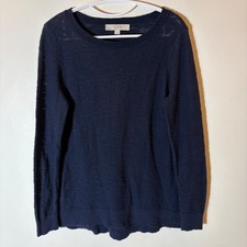 LOFT Navy Blue Knit Crew Neck Long Sleeve Sweater Size Small