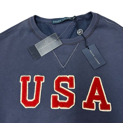 Ralph Lauren Fleece Crewneck Sweatshirt Women's XXS Navy Blue USA Spellout NWT - Foto 2 di 10