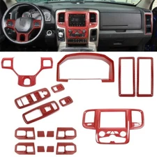 13x Red Carbon Interior Set Dash Decor Cover Trim Kit For Dodge Ram 1500 2010-17
