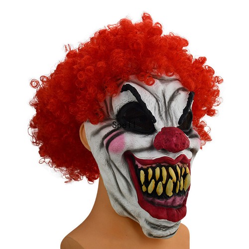 Halloween Red Haired Big Mouth Smiling Clown Latex Mask Easter Horror Party Hot - Picture 4 of 4