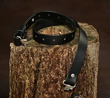  USA made Gun Sling 1.25” Wide Black Buffalo Leather Silver Hardware (Model D)