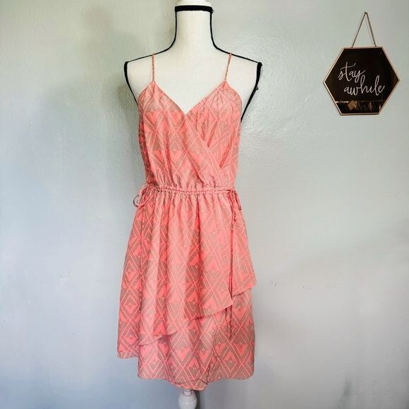 Rebecca Taylor Coral Cinch Waist Faux Wrap Sun Dress size 8 Rebecca Taylor Coral Cinch Waist Faux Wrap Sun Dress size 8