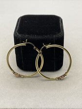 CUTE 14K Two Tone Gold HEART Round HOOP Earrings 38.8mm x 4mm 3.8gr.