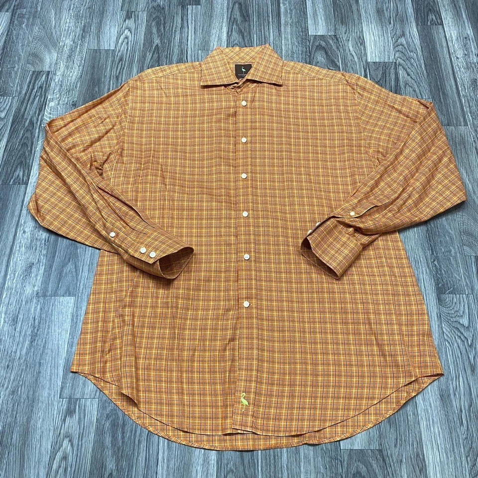 TAILORBYRD Button Down Collar Orange Plaid Woven Shirt Men's Size Large - Image 2 of 4
