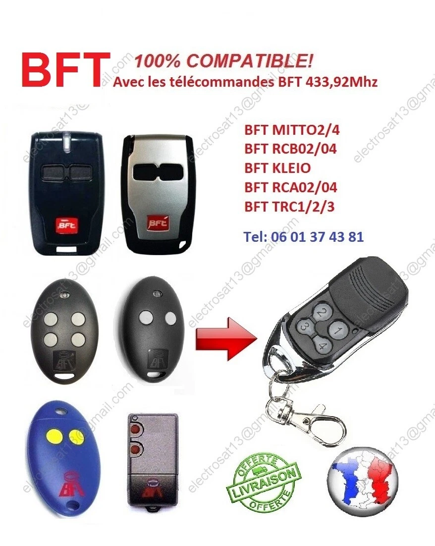 TÉLÉCOMMANDE COMPATIBLE BFT Mitto 433,92Mhz pour Portail, Garage