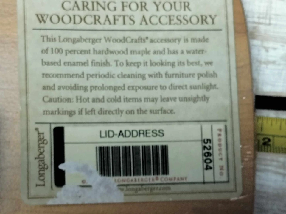 LONGABERGER WOODCRAFTS ADDRESS LID # 52604- NEW SEALED - Image 3 of 4