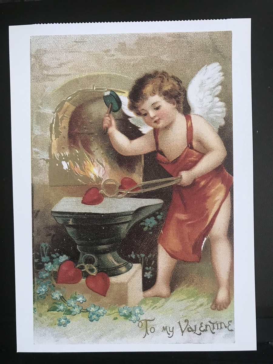 C. 1907 Valentine postcard with angels C. 1907 Valentine postcard with angels