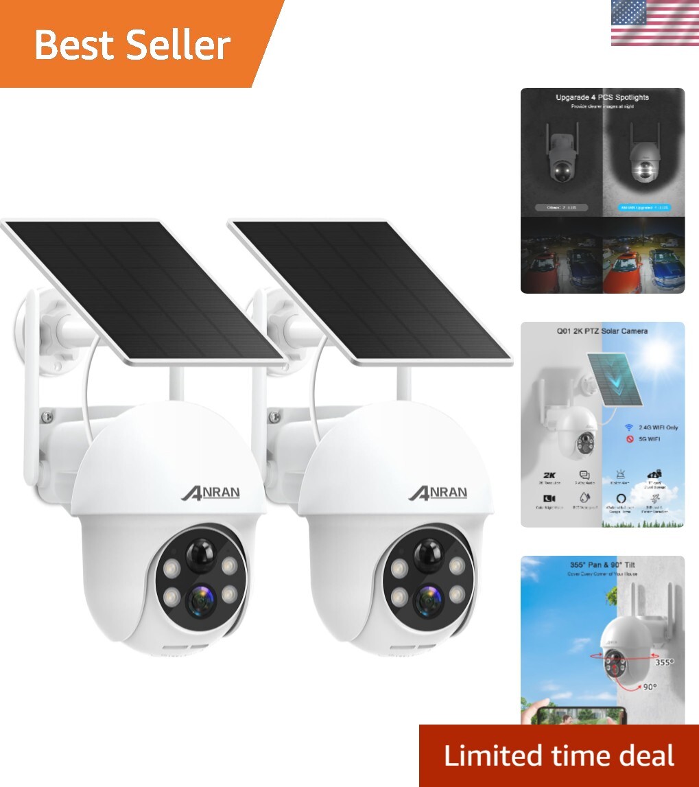 2K Solar Wireless Outdoor Security Camera with 360° View and Smart Motion Detection