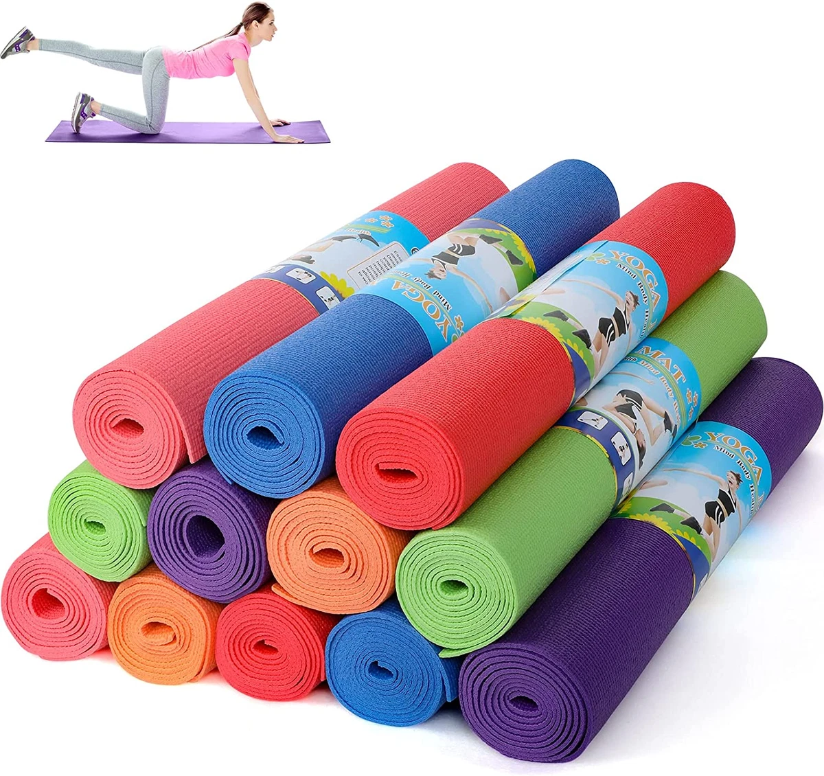 12 Pieces Yoga Mats Bulk 68 X 24 X 0.12 Inch Exercise Mats Non Slip Fitness  Mats