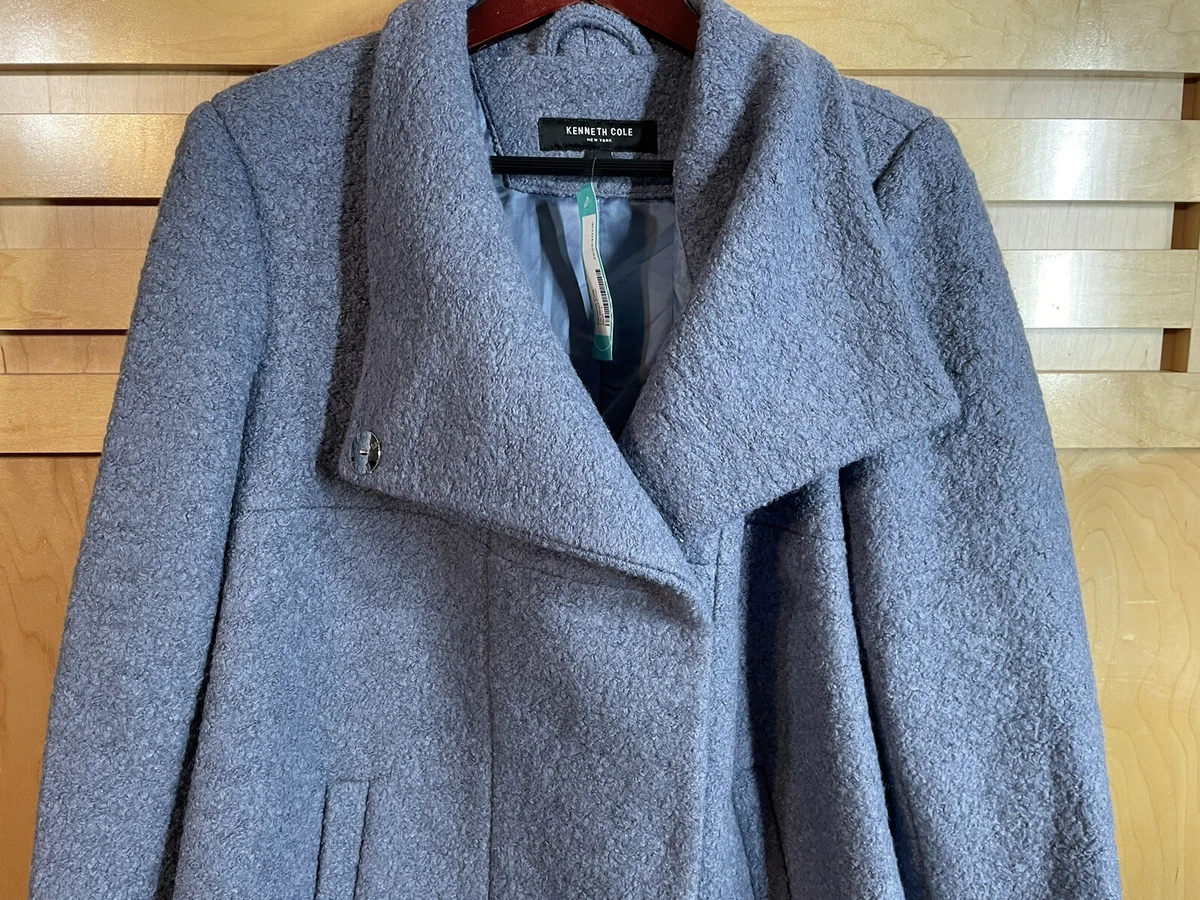 NWT KENNETH COLE Women's Elli Wool Blend Double Breasted Coat Size L Blue |  eBay