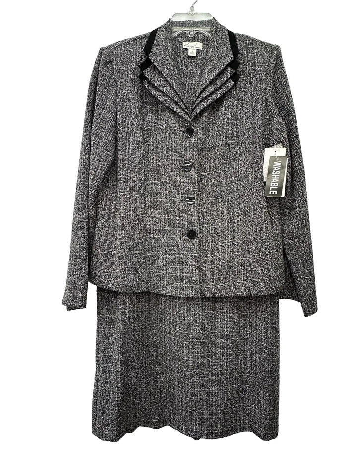 KIM ROGERS Mujer Talla 14 Nuevo con Etiquetas 3 Piezas Traje Pantalones Falda Tejido Blanco y Negro Clásico Foto 3 de 4