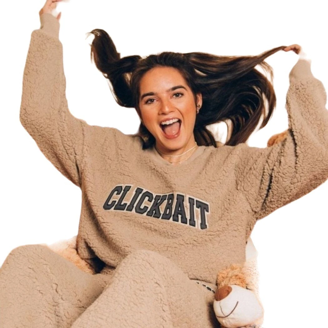 ClickBait David Dobrik Tan Sherpa Fleece Teddy Fuzzy Crewneck Sweatshirt  Size S | eBay