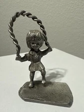 1977 Pewter Girl Jumping Rope 2 1/4" Tall x 1 1/4" Long Unmarked Unbranded