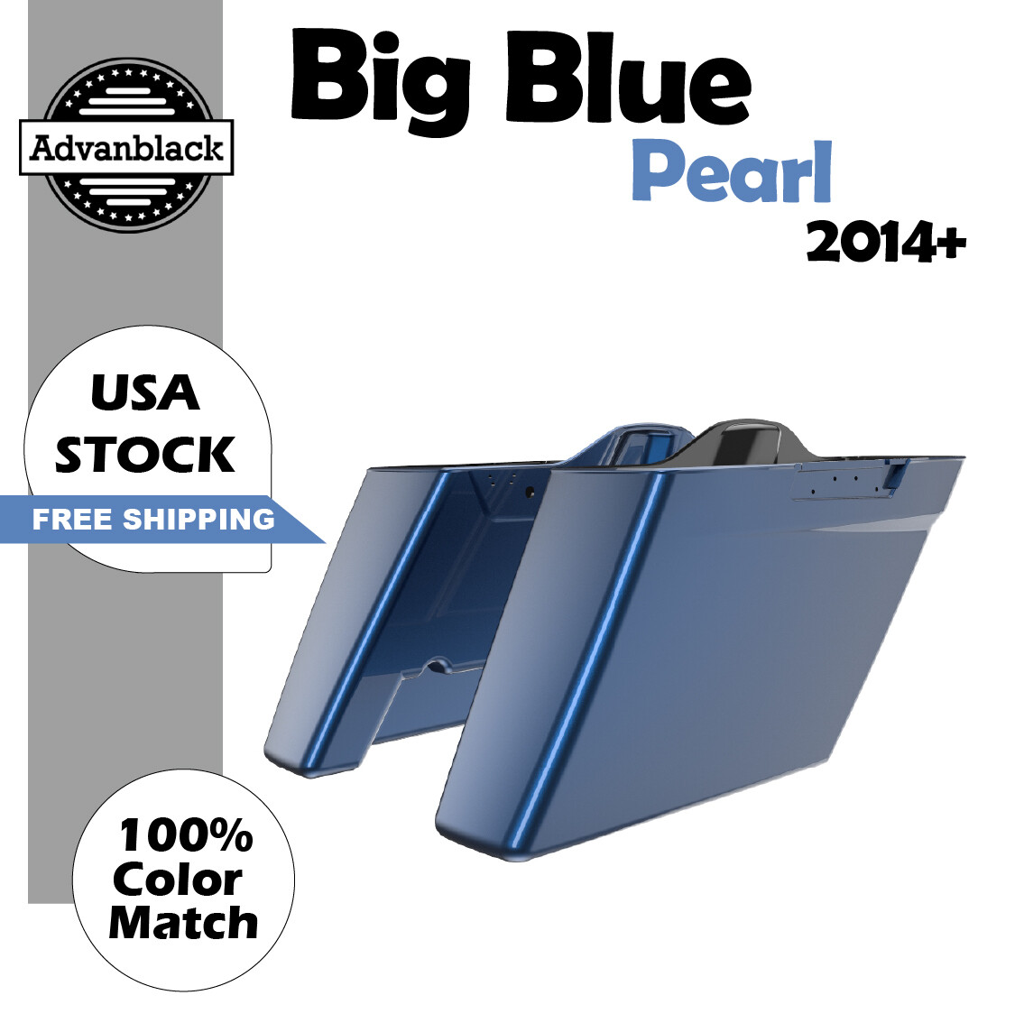 Big Blue Pearl No Cutout Stretched Saddlebag Bottoms Fits