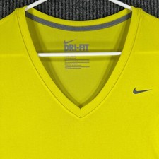 Nike Shirt Dri Fit Womens Small Yellow Short Sleeve V Neck Regular Fit Gym Run