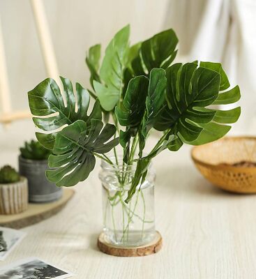12 Pcs Artificial Flower Plant Small Monstera Palm Leaves for Gifting | eBay