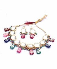 Hollywood Multicolor Kundan Gold Plated Jewellery Set For Women Party Wear Set