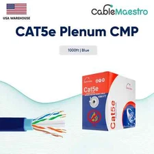 Blue Plenum CAT5e 1000ft CMP Network LAN Ethernet Solid Cable Box Wire 24 AWG