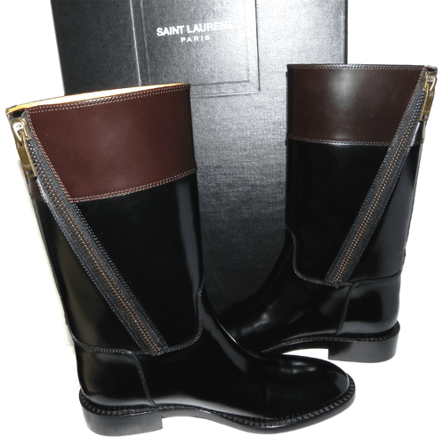 Yves Saint Laurent Boots Paris Cavaliere Riding Shoes Black Flat Bootie 35.5 YSL - Picture 2 of 11