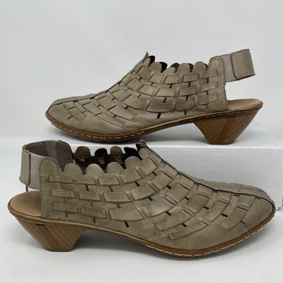 Rieker Antistress Sina Slingback Woven Leather Taupe Slip-On Size EU 42 US 11
