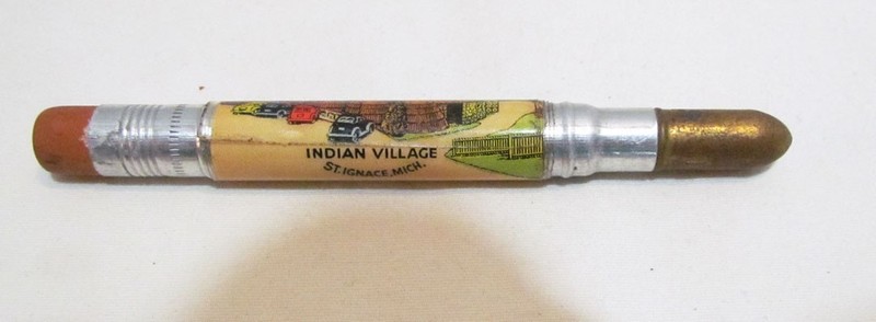 BULLET PENCIL 1950's SOUVENIR INDIAN VILLAGE ST. IGNACE MICH. MICHIGAN VINTAGE