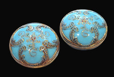 Victorian Turquoise Glass Antique Button, Line Design, Sold Separately