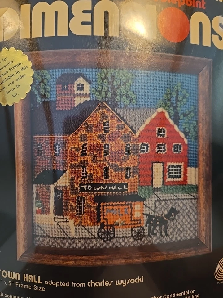 Vintage 1980 Dimensions Needlepoint Kit Town Hall 7006 Charles Wysocki - Image 2 of 4