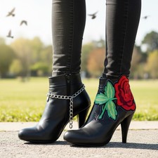 Women 2PCS Boot Chain Bracelet Flower Patch Embroidery Charm Shoe Band Anklet