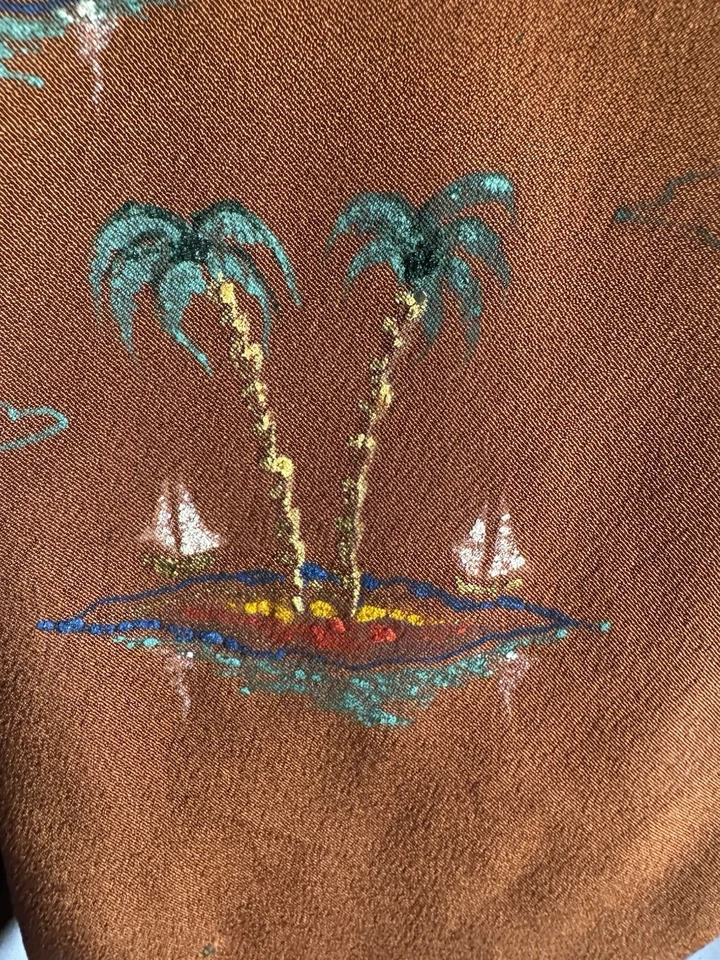 Corbata vintage pintada a mano palmeras, marrón isla, turquesa corbata para hombre 51x4” Foto 4 de 4