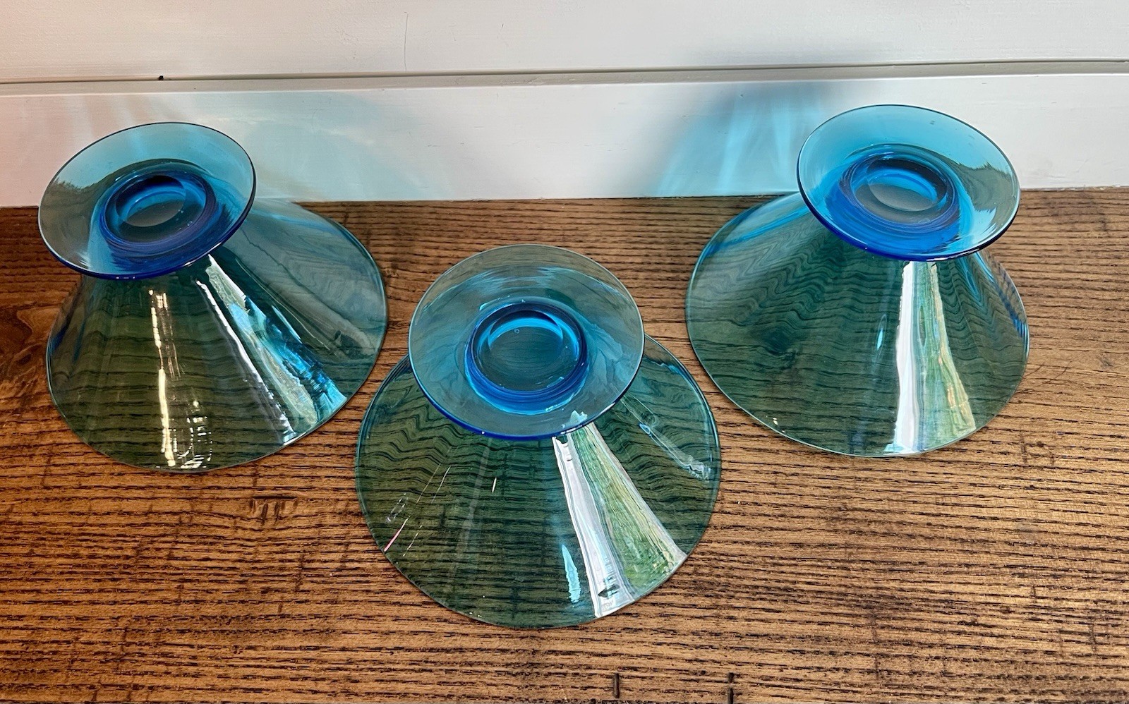 Steuben-Six Carder Era Shape #5154 Celeste Blue Optic Rib Sherbet Bowls-Signed