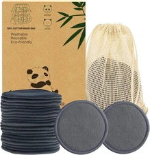 20 Pcs Reusable Makeup Remover Pads - Gray Bamboo Reusable Cotton Rounds with La